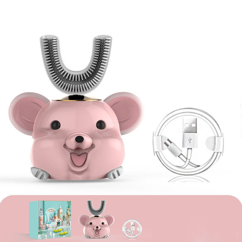 Baby Electric U-Shaped Toothbrush with Advanced Sonic Wave Cleaning, Soft Silicone Bristles, Fully Waterproof Automatic Design for Quick Kid-Friendly Brushing