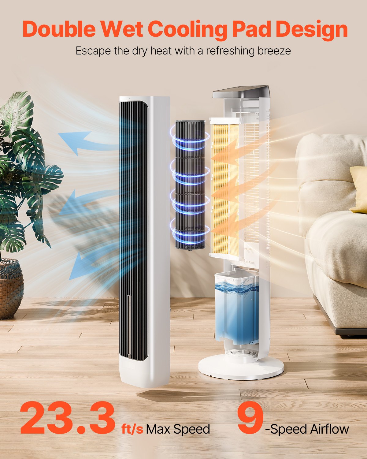 Smart Oscillating Tower Fan with 24H Programmable Timer & Wireless Remote | Powerful High-Speed Air Circulation, Energy-Efficient Design for All-Day Comfort