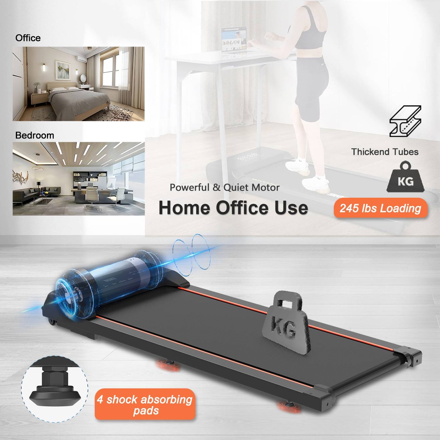 Home & Office Walking Treadmill with Remote | Foldable Under-Desk Treadmill with LED Display for Easy Fitness