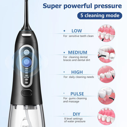 Portable Electric Water Flosser with 6 Nozzle Heads – Rechargeable Cordless Oral Cleaner for Deep Gum Care, Multiple Pressure Modes, Leak-Proof Design for Home & Travel