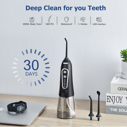 Portable Electric Water Flosser with 6 Nozzle Heads – Rechargeable Cordless Oral Cleaner for Deep Gum Care, Multiple Pressure Modes, Leak-Proof Design for Home & Travel