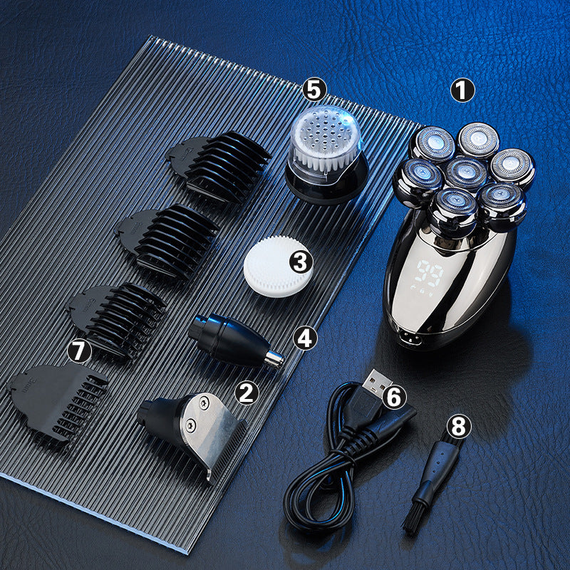 Men’s 7D Head Shaver – Magnetic Detachable Electric Razor with Smart LED Display, Waterproof Rechargeable Bald Head & Face Shaver, 5-in-1 Grooming Kit