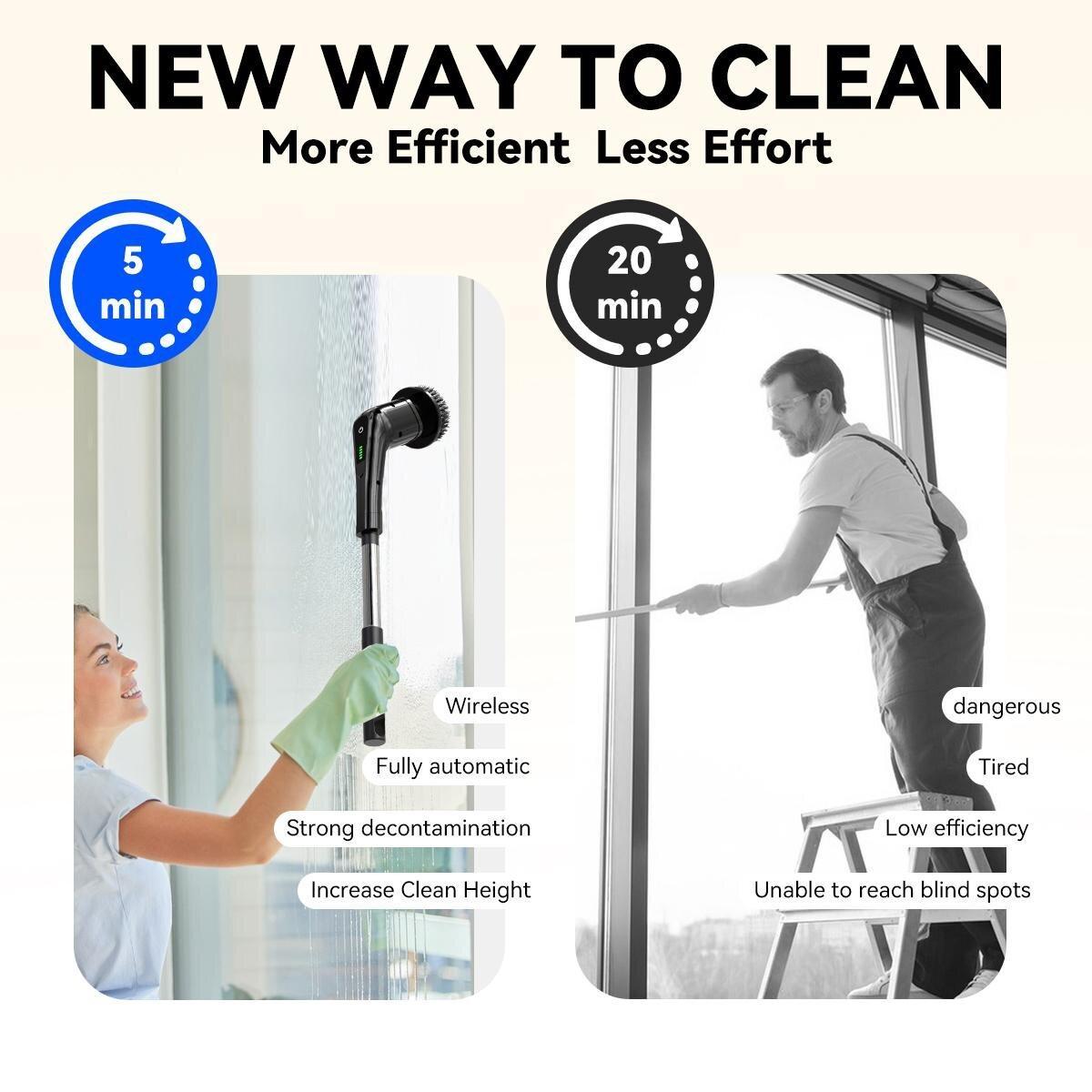 Electric Bathroom Scrubber, 360° Rotating Power Spin Brush with Telescopic Handle, Waterproof Cordless Cleaner for Shower, Sink, and Kitchen Surfaces