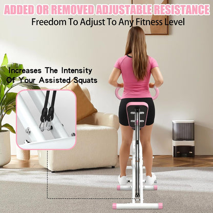 Squat Machine For Home, Assist Trainer For Glutes Workout Foldable With Resistance Bands, For Botty Glutes Butt Thighs, Ab Back Leg Press Hip Thrust For Home Gym Fitness