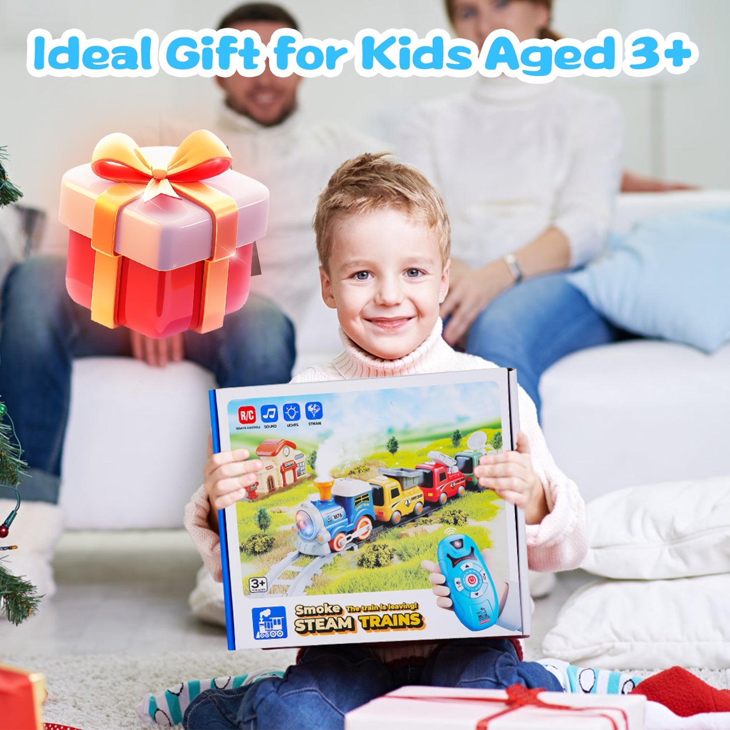 Electric Train Set With Smokes Light Sound Remote Magnetic Train Toys With Locomotive 3 Trucks Gifts For Kids Aged 3 4 5 6 Year Old