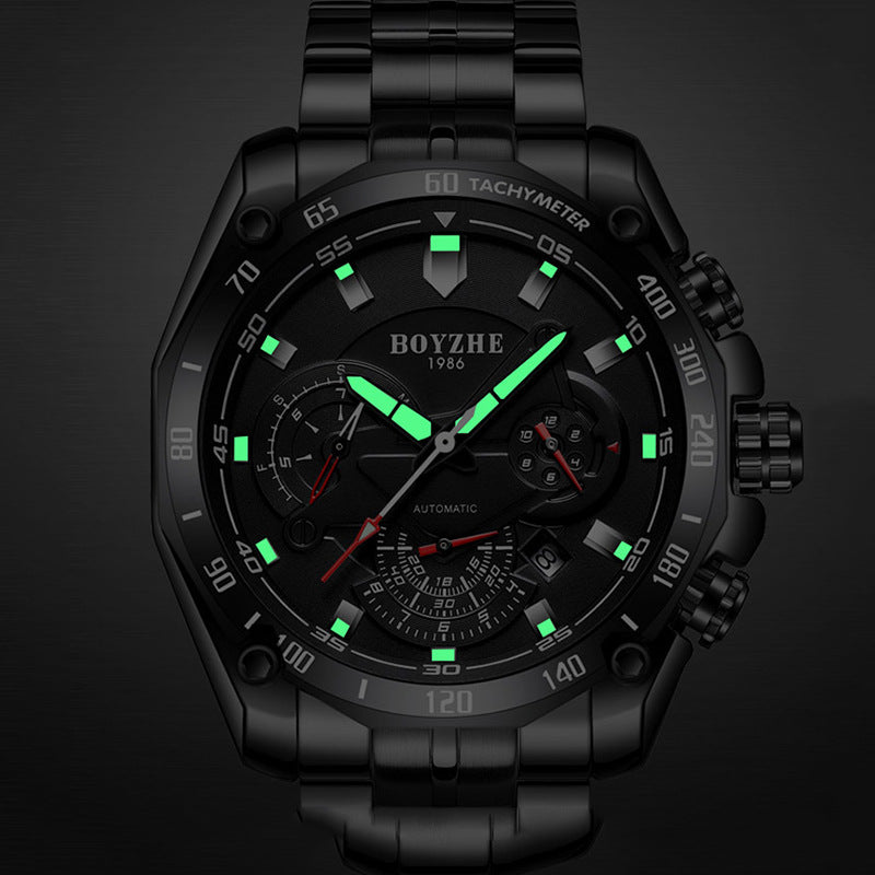 BOYZHE Certified Brand Watch Steel Belt Week Display Luminous Waterproof Fashion Sports Men Mechanical Watches