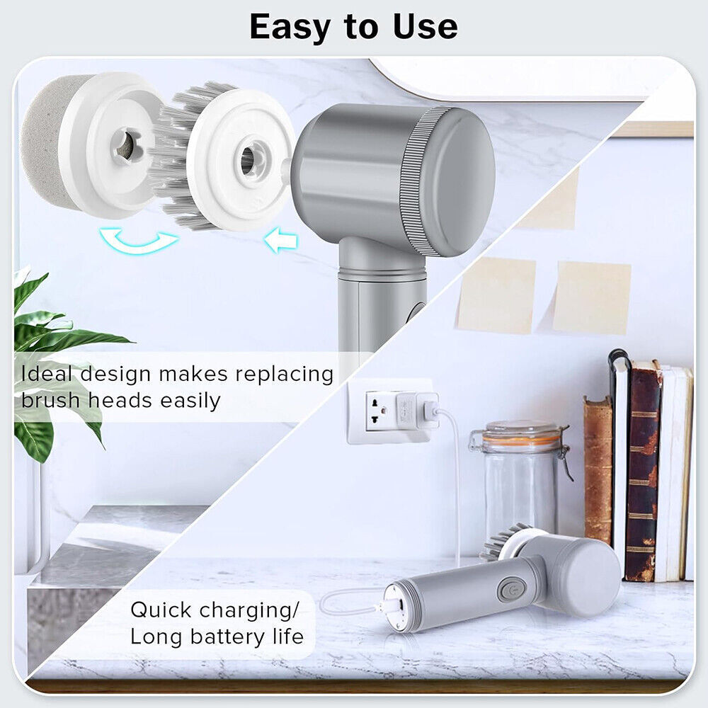 Electric Spin Scrubber, Cordless Rechargeable Cleaning Brush with Adjustable Extension Handle, Turbo Power Scrub Cleaner for Bathroom, Bathtub, Tile, and Kitchen Cleaning