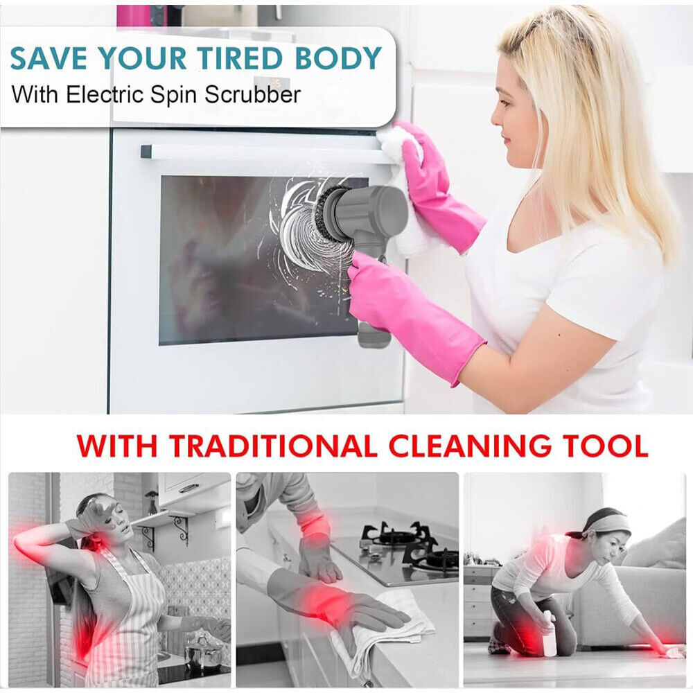 Electric Spin Scrubber, Cordless Rechargeable Cleaning Brush with Adjustable Extension Handle, Turbo Power Scrub Cleaner for Bathroom, Bathtub, Tile, and Kitchen Cleaning