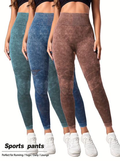 3 Pack Mesh Cut Out Leggings For Women Tights Breathable Workout Tummy Control Pants