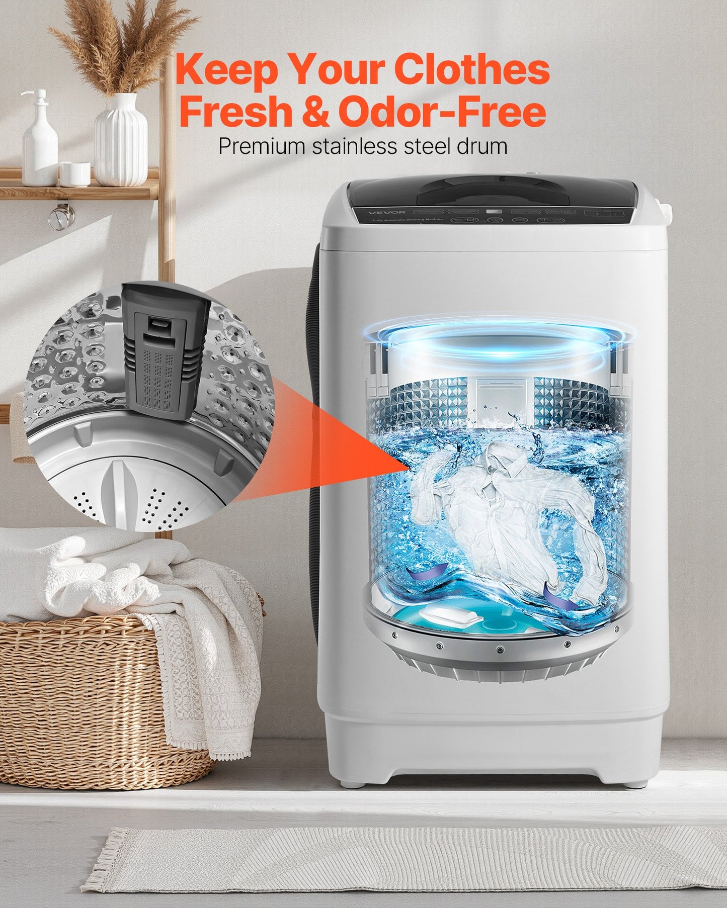 Portable Washing Machine, Portable Washer 1.3 Cu.ft With LED Display, Stainless Steel Drum, 8 Wash Programs & 6 Adjustable Water Levels, Portable Washer Machine For Apartments, RVs, And Dorms