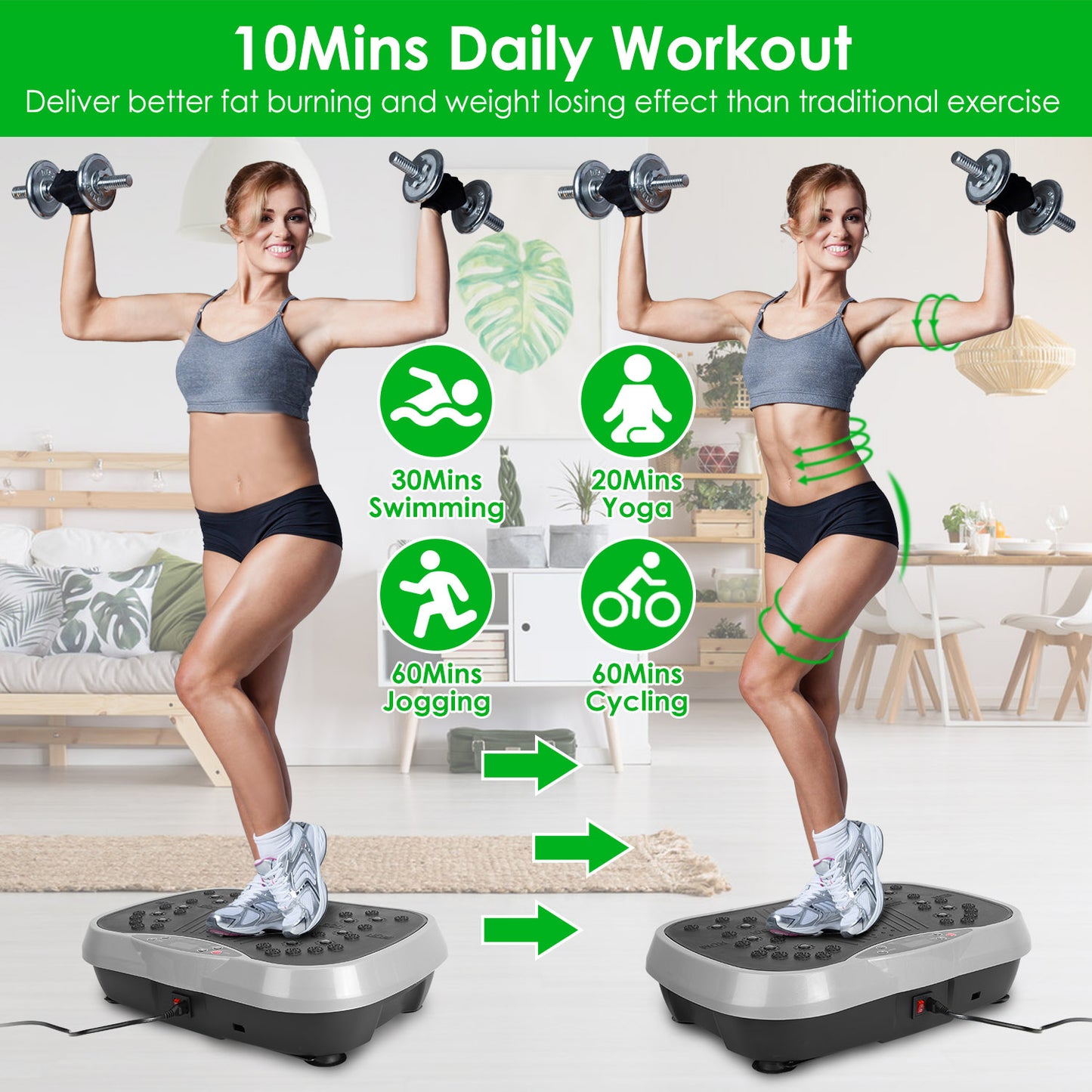 Whole Body Vibration Exercise Machine with Resistance Bands & Remote Control | High-Intensity Vibration Platform for Weight Loss, Fat Burning, Muscle Toning & Home Fitness Training