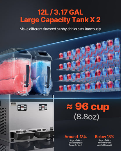 12Lx2 Tank Commercial Slushy Machine Margarita Smoothie Drink Maker