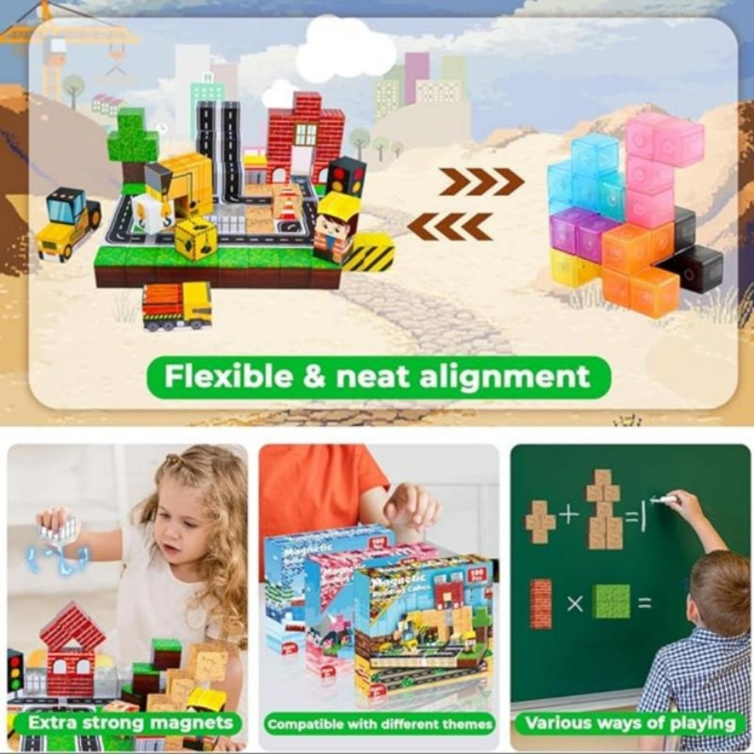 Magnetic Block Toy Engineering Set – 100PCS Creative Building Blocks | STEM Learning Construction Toy for Kids | Strong Magnet Educational Puzzle for Boys & Girls