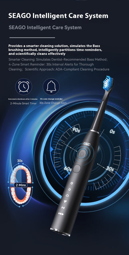 SEAGO Deep Clean, Gentle Care – Electric Toothbrush with Pressure Sensor & 4 Replacement Heads and Travel Case , Experience Dentist-Level Cleaning at Home – Sonic Toothbrush with Smart Pressure Control