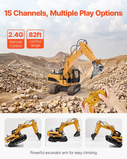 Remote Control Excavator Toy 15 Channel Scale RC Excavator Digger For Kids