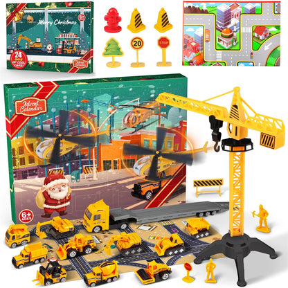 Kids Construction Toys Playset – 24PCS Cartoon Engineering Vehicles | Excavator, Bulldozer, Crane & Dump Truck | Imaginative STEM Toy Set | Holiday Gift for Boys and Girls Age 6+