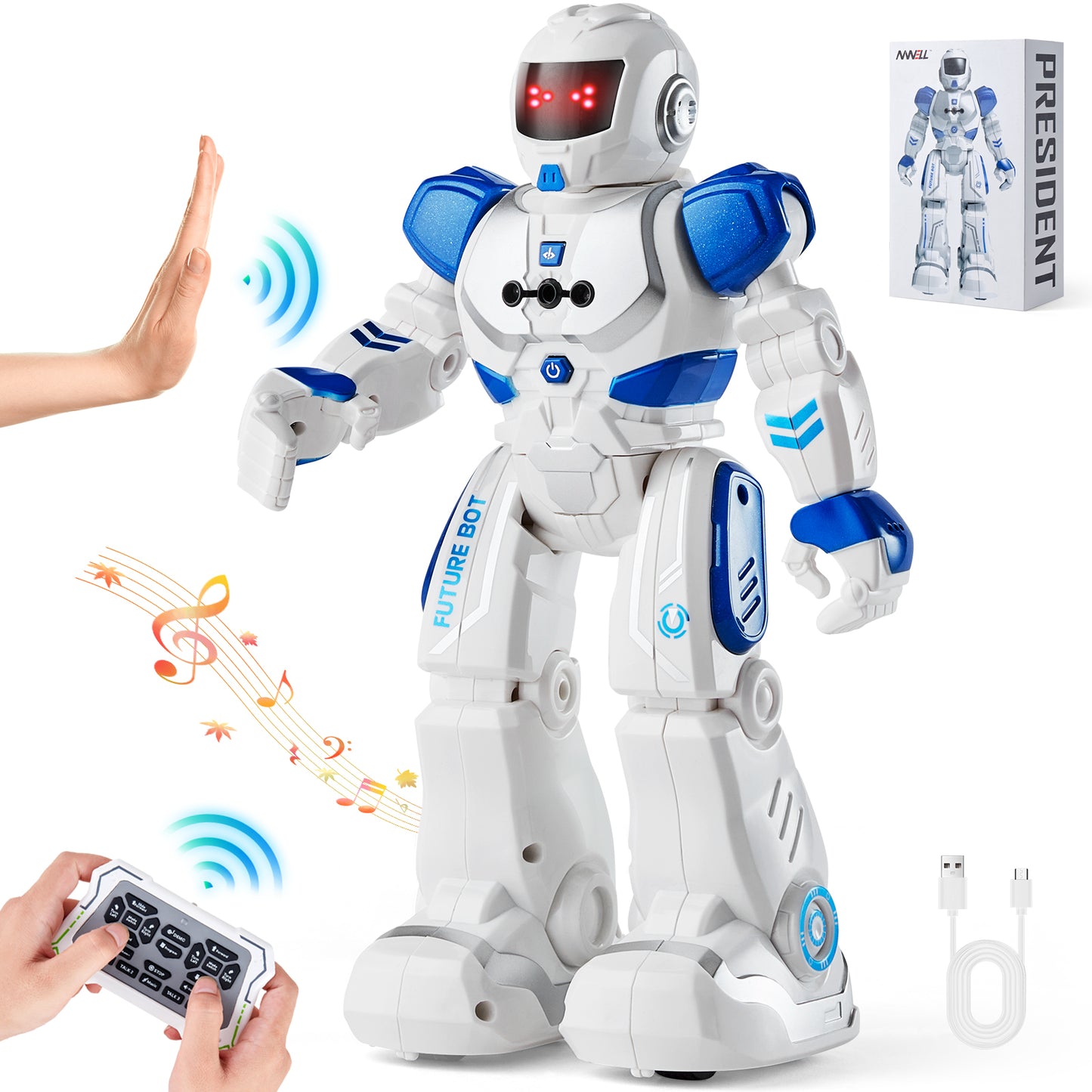 VEVOR Smart RC Robot Toy for Kids – Talking & Dancing Interactive Robot with Gesture Control, Programmable Actions, LED Lights & Music, Educational Remote Control Toy for Boys and Girls