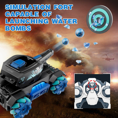 RC Tank Toy with Four-Wheel Drive Power | 2.4GHz Remote & Gesture Control | All-Terrain Stunt Vehicle | Water Bomb Shooting Action Toy for Kids & Teens