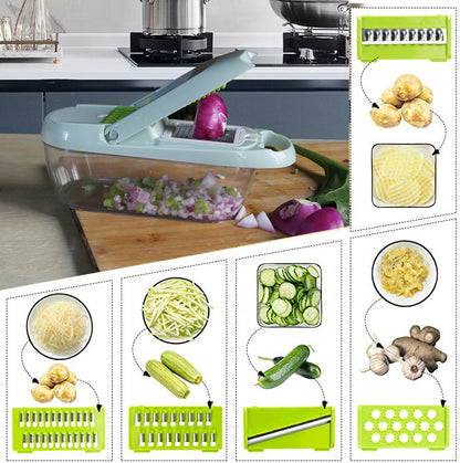 Smart Slice Multifunctional Vegetable Cutter – Premium Stainless Steel Food Chopper, Fruit Slicer, and Dicer for Kitchen Essentials & Meal Prep (Silver, 4 in 1)