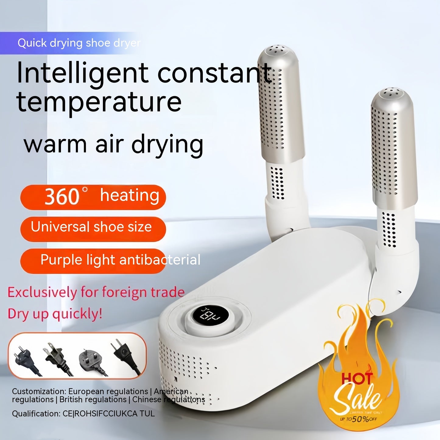 Intelligent Heat & Sterilization System] Electric Shoe Dryer and Deodorizer – Fast Drying Boot Warmer with Adjustable Timer, UV Sanitization, Compact Folding Design, Quiet Operation