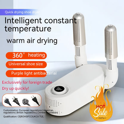 Intelligent Heat & Sterilization System] Electric Shoe Dryer and Deodorizer – Fast Drying Boot Warmer with Adjustable Timer, UV Sanitization, Compact Folding Design, Quiet Operation