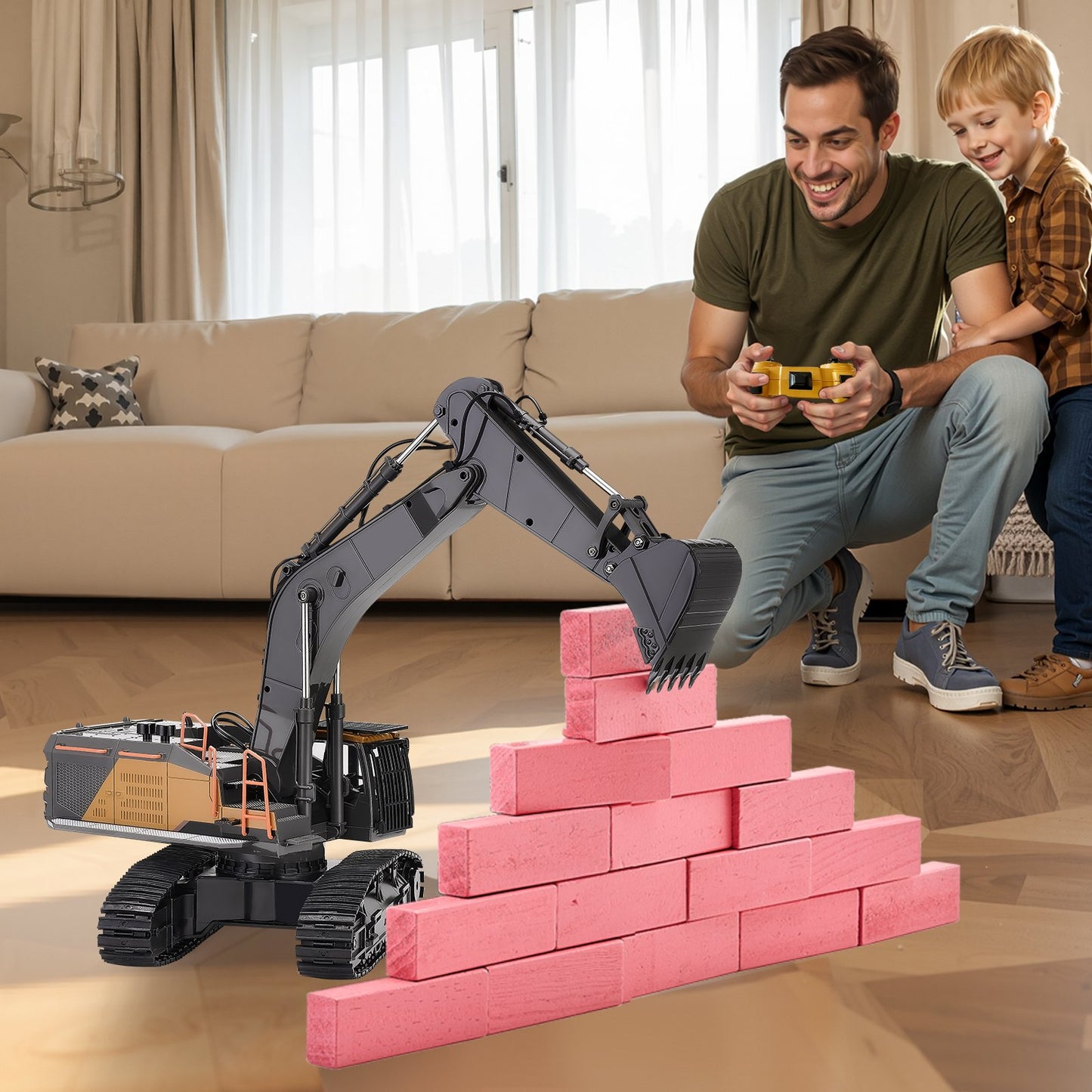 22-Channel Remote Control Excavator Toy | 1:14 Scale RC Construction Digger with Realistic Metal Arm, 360° Rotation & LED Lights | Heavy-Duty Engineering Vehicle for Kids & Beginners
