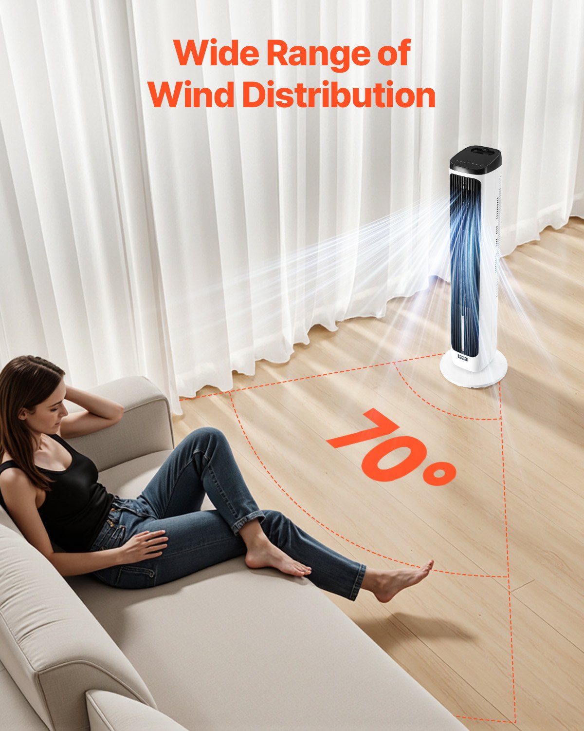 Smart Oscillating Tower Fan with 24H Programmable Timer & Wireless Remote | Powerful High-Speed Air Circulation, Energy-Efficient Design for All-Day Comfort
