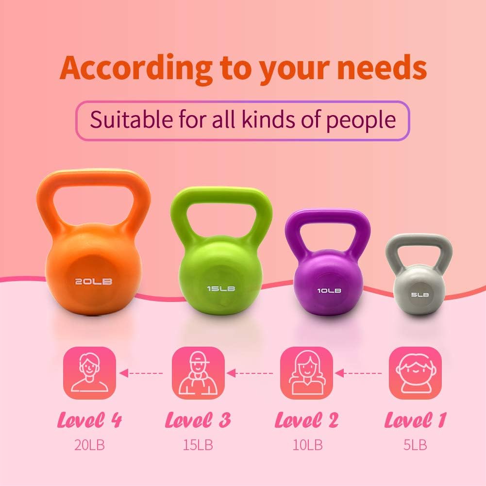 5 lb Kettlebell for Women – Vinyl Coated Strength Training Kettle Bell with Wide Comfortable Grip Handle | Home Gym Weight for Toning, Cardio & Full-Body Workouts
