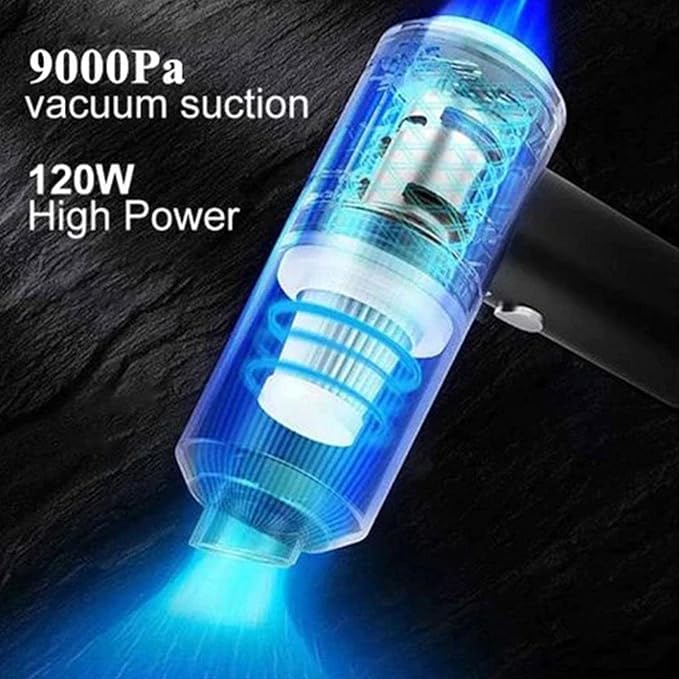 High-Power Handheld Car Vacuum Cleaner, 9000Pa Strong Suction Cordless Vacuum with LED Light, Multi-Nozzle Attachments for Car, Home & Office Cleaning