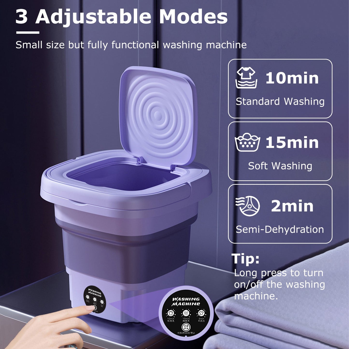 Foldable  Washing Machine  Portable Laundry Machine With Detachable Drain Basket 3 Modes Electric Clothes Washer For Underwear Socks Towels Baby Clothes