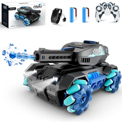 RC Tank Toy with Four-Wheel Drive Power | 2.4GHz Remote & Gesture Control | All-Terrain Stunt Vehicle | Water Bomb Shooting Action Toy for Kids & Teens