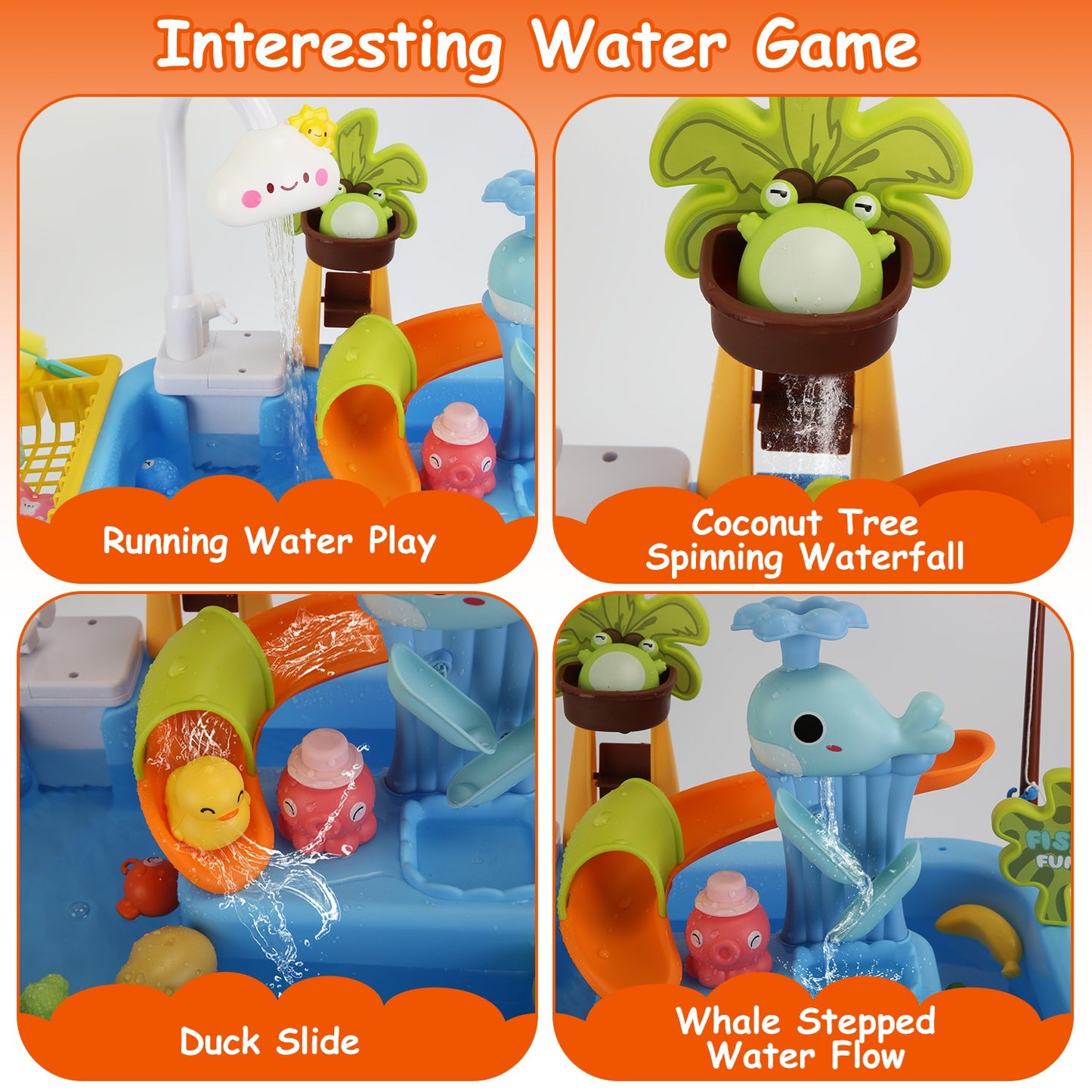 1Set 3 In 1 Kitchen Sink Toy With Electric Faucet Water Table Fishing Game Role Play Sink Set Indoor Outdoor For Kids Aged 3 Years Old