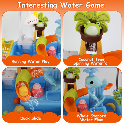1Set 3 In 1 Kitchen Sink Toy With Electric Faucet Water Table Fishing Game Role Play Sink Set Indoor Outdoor For Kids Aged 3 Years Old