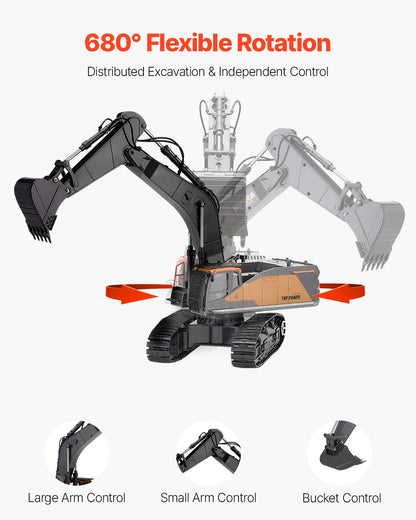 22-Channel Remote Control Excavator Toy | 1:14 Scale RC Construction Digger with Realistic Metal Arm, 360° Rotation & LED Lights | Heavy-Duty Engineering Vehicle for Kids & Beginners