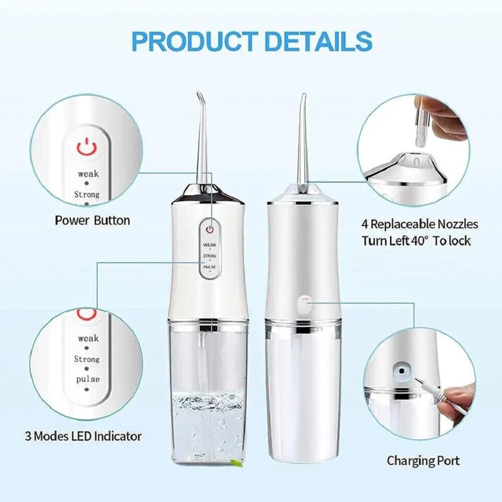 Portable Oral Irrigator with 3 Cleaning Modes – USB Rechargeable, 240ml Water Floss for Healthy Gums