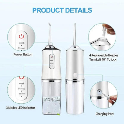 Portable Oral Irrigator with 3 Cleaning Modes – USB Rechargeable, 240ml Water Floss for Healthy Gums
