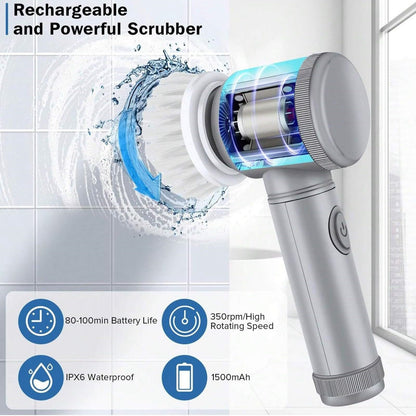 Electric Spin Scrubber, Cordless Rechargeable Cleaning Brush with Adjustable Extension Handle, Turbo Power Scrub Cleaner for Bathroom, Bathtub, Tile, and Kitchen Cleaning