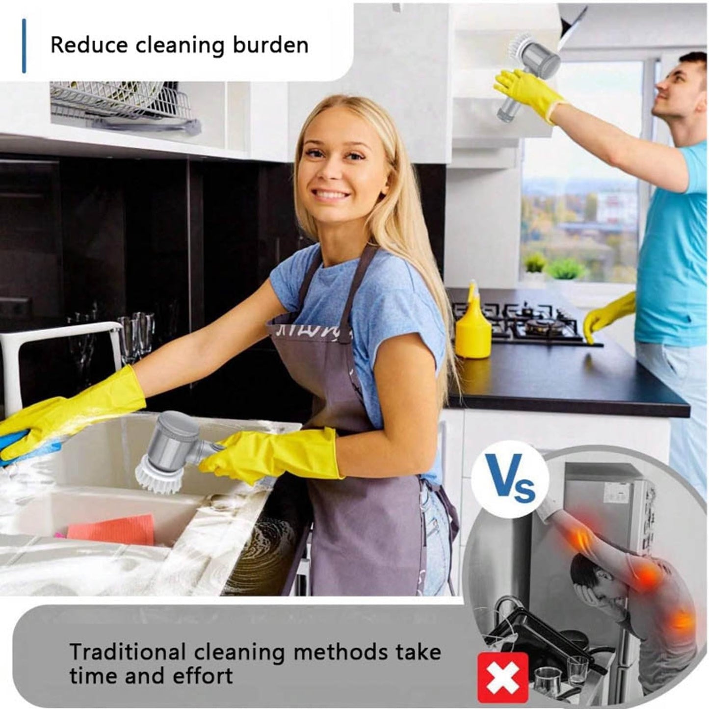 Electric Spin Scrubber, Cordless Rechargeable Cleaning Brush with Adjustable Extension Handle, Turbo Power Scrub Cleaner for Bathroom, Bathtub, Tile, and Kitchen Cleaning