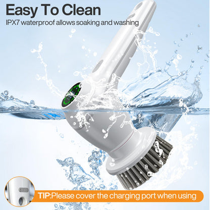 Multifunctional Electric Cleaning Brush, 6-in-1 Digital Display, 2-Speed Cordless Scrubber, Adjustable Heads for Kitchen, Bath, Car