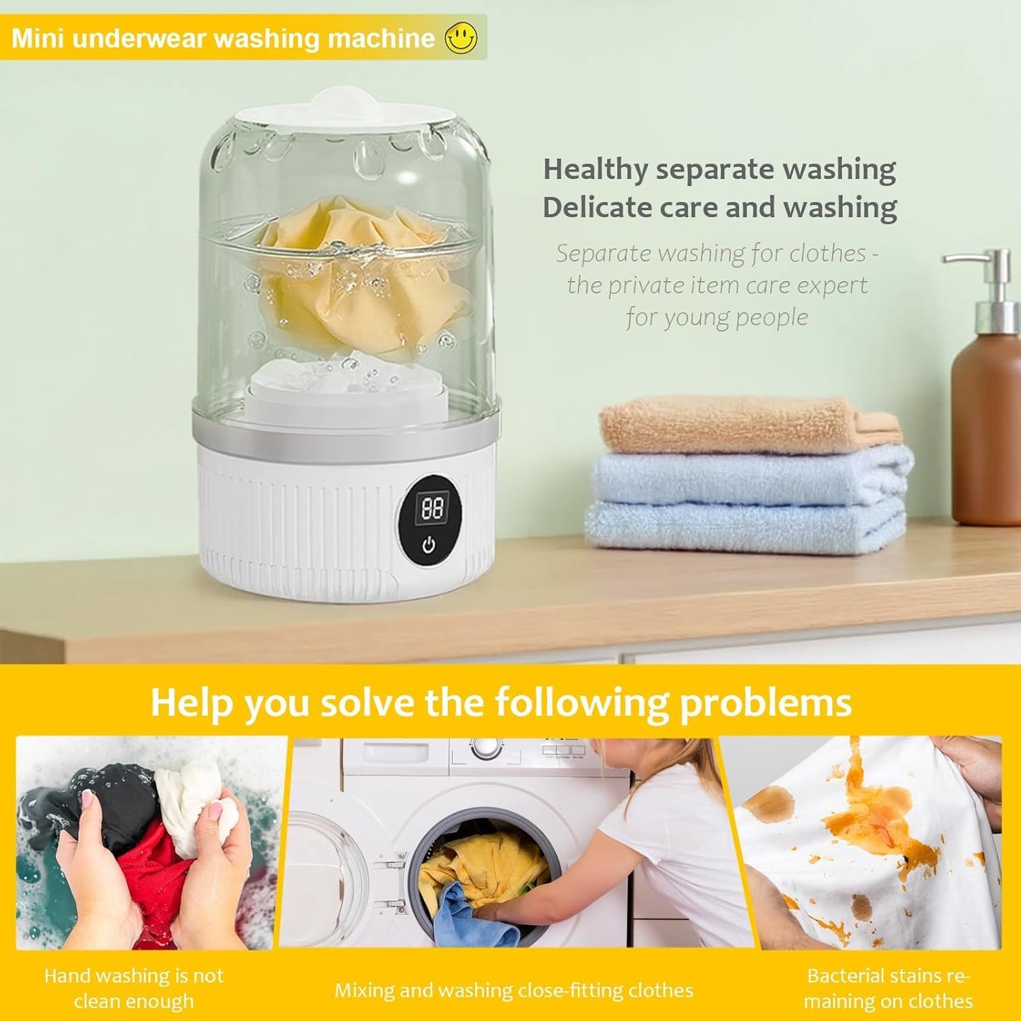 Portable Mini Washing Machine USB Rechargeable Travel Washer For Baby Clothes Underwear Socks Compact Foldable For RV Dorm Camping