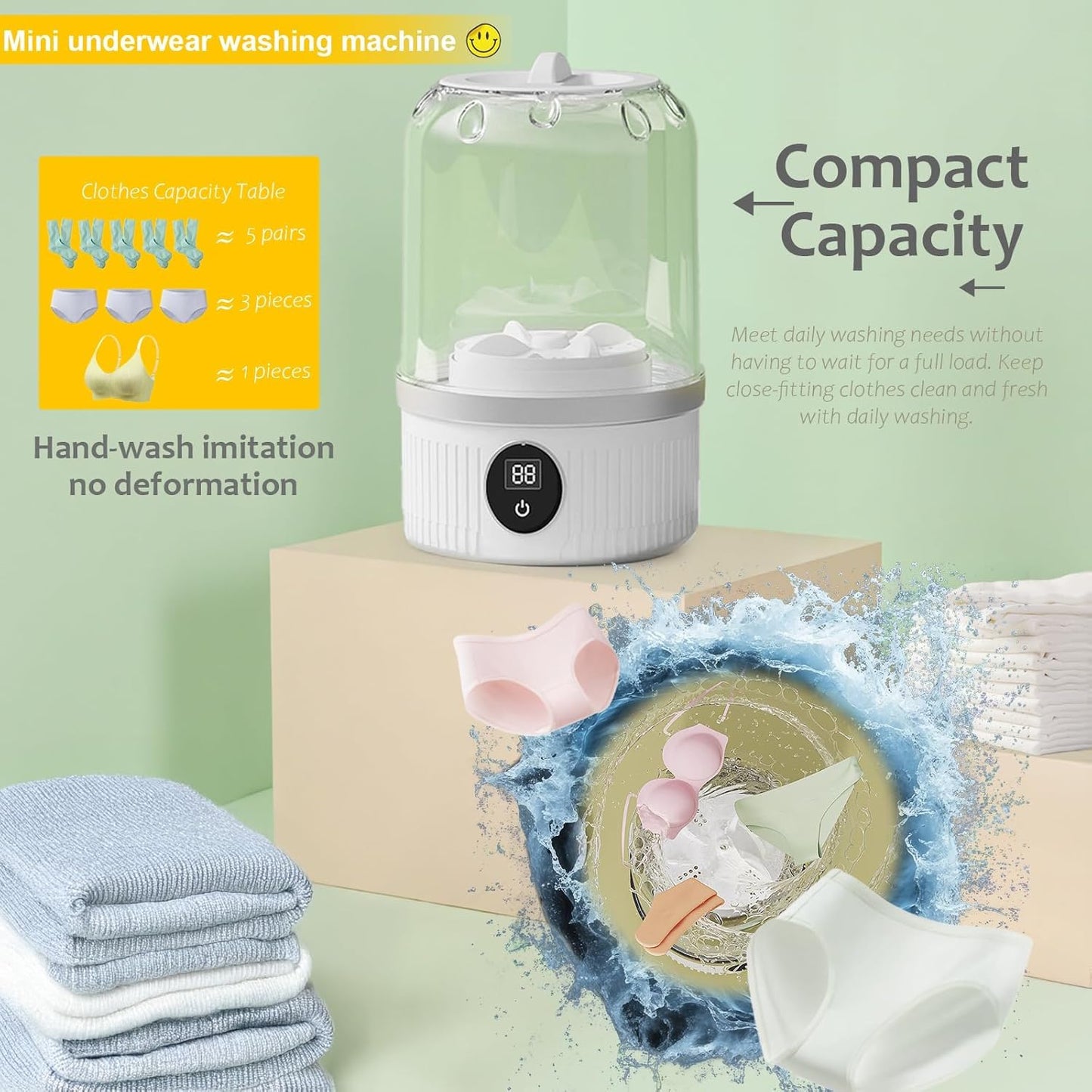 Portable Mini Washing Machine USB Rechargeable Travel Washer For Baby Clothes Underwear Socks Compact Foldable For RV Dorm Camping