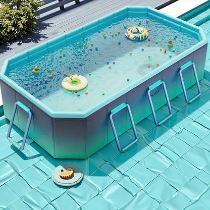 2.6-meter Glacier Blue Swimming Pool - No Inflation Required, Leak-proof, Soothing Glacier Blue Aesthetics, Stylish And Elegant Design - A Must-Have For Family Water Games And Cool Summer Recreation I