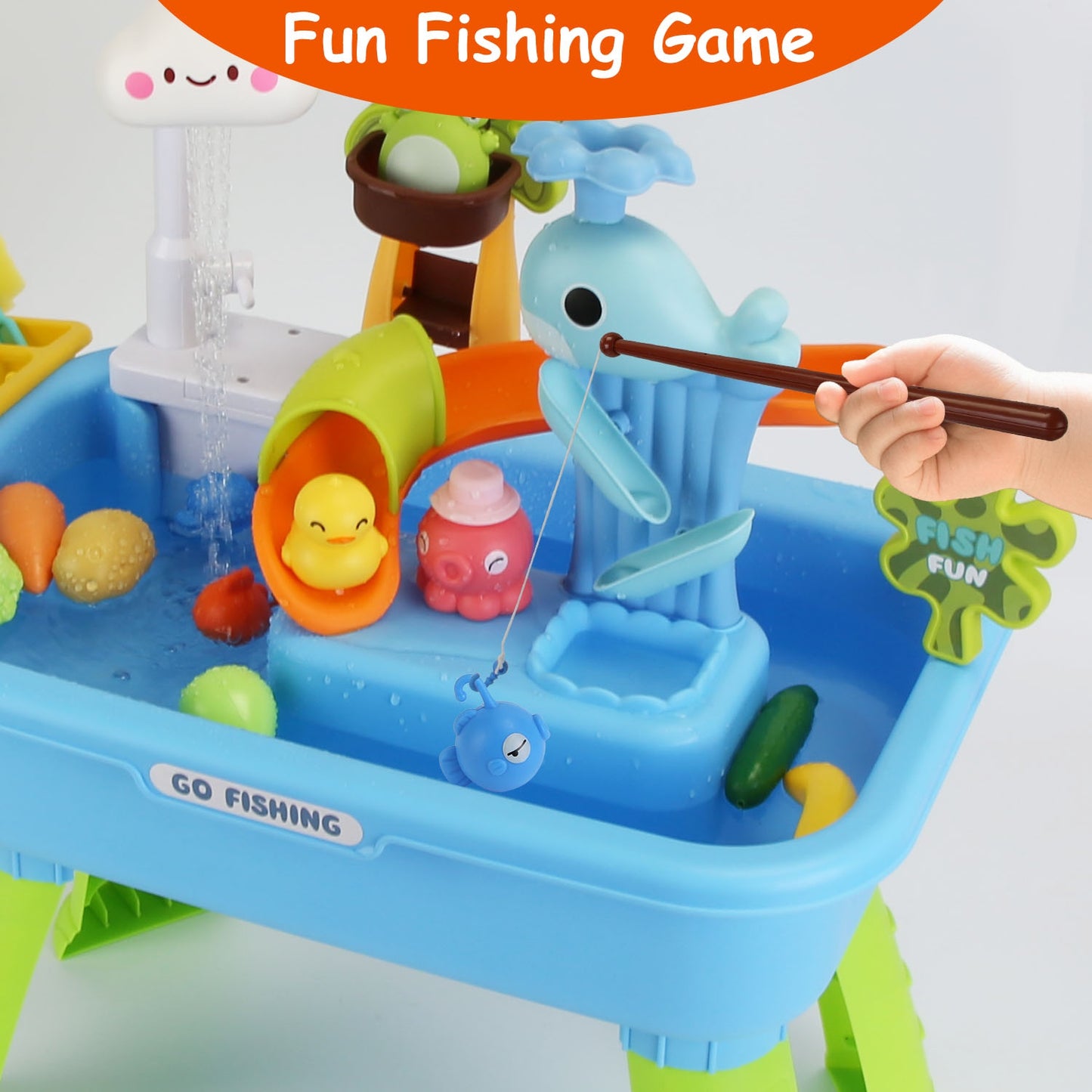 1Set 3 In 1 Kitchen Sink Toy With Electric Faucet Water Table Fishing Game Role Play Sink Set Indoor Outdoor For Kids Aged 3 Years Old
