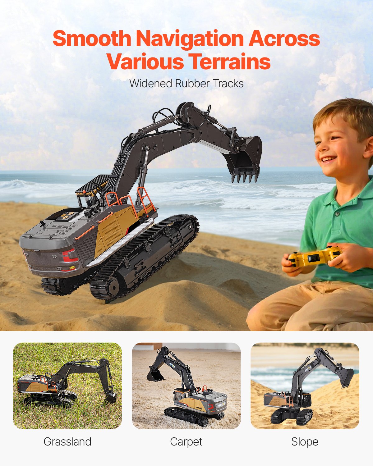 22-Channel Remote Control Excavator Toy | 1:14 Scale RC Construction Digger with Realistic Metal Arm, 360° Rotation & LED Lights | Heavy-Duty Engineering Vehicle for Kids & Beginners