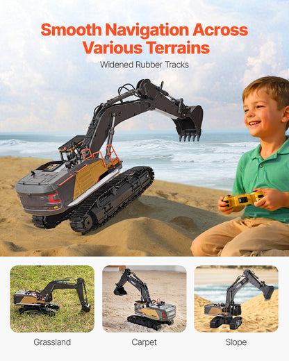 22-Channel Remote Control Excavator Toy | 1:14 Scale RC Construction Digger with Realistic Metal Arm, 360° Rotation & LED Lights | Heavy-Duty Engineering Vehicle for Kids & Beginners