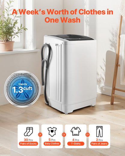 Portable Washing Machine, Portable Washer 1.3 Cu.ft With LED Display, Stainless Steel Drum, 8 Wash Programs & 6 Adjustable Water Levels, Portable Washer Machine For Apartments, RVs, And Dorms