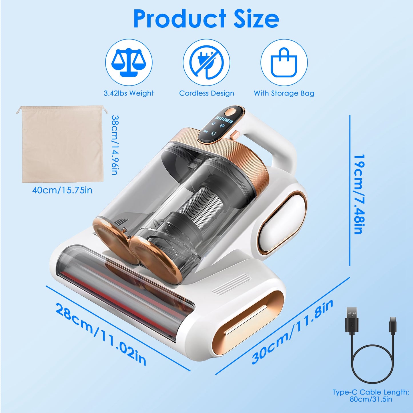 Mattress Vacuum Cleaner 16Kpa Bed Vacuum Cleaner Handheld Vacuums With Ultrasonic And UVC Light 18000 RPM Brushroll Rotation Dual Dust Bins Washable Filters For Bed Pillows Cribs Sofa
