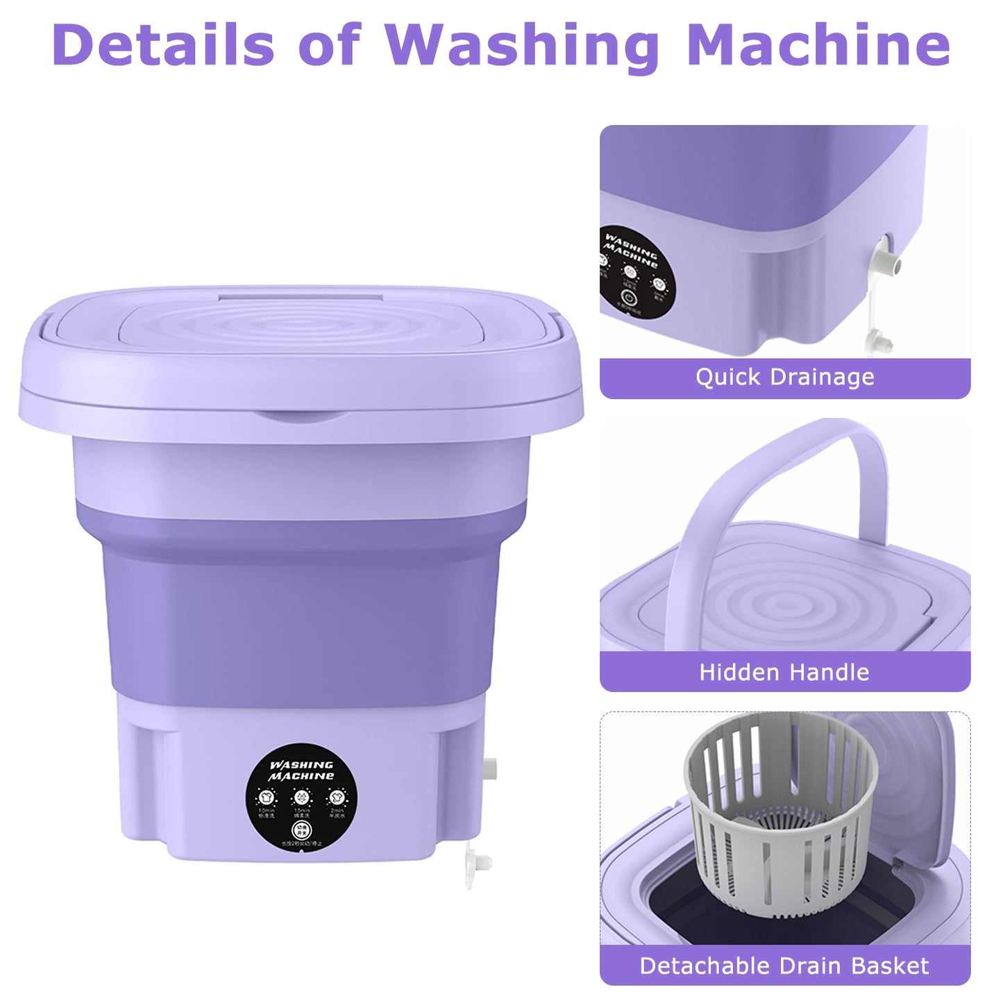 Foldable  Washing Machine  Portable Laundry Machine With Detachable Drain Basket 3 Modes Electric Clothes Washer For Underwear Socks Towels Baby Clothes