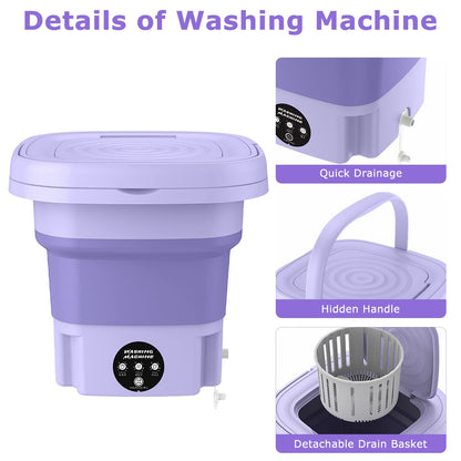 Foldable  Washing Machine  Portable Laundry Machine With Detachable Drain Basket 3 Modes Electric Clothes Washer For Underwear Socks Towels Baby Clothes