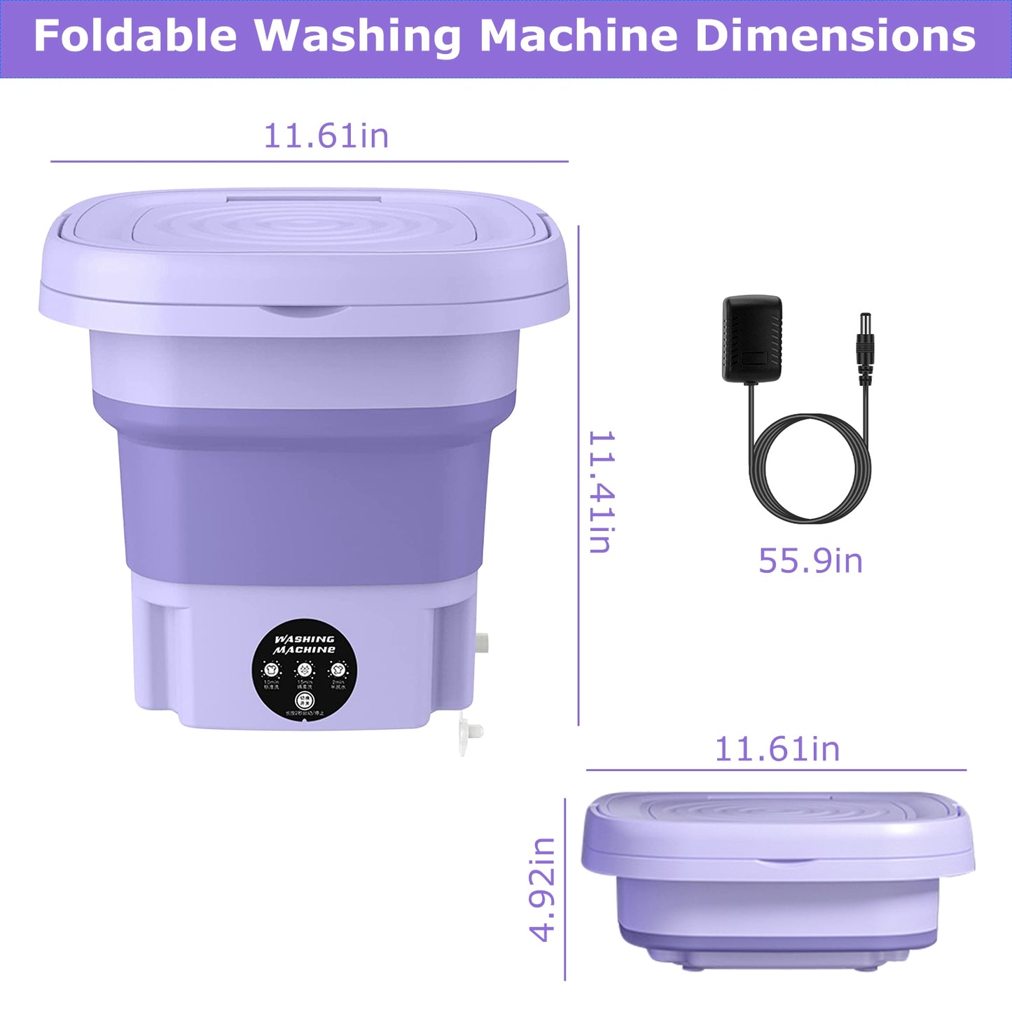 Foldable  Washing Machine  Portable Laundry Machine With Detachable Drain Basket 3 Modes Electric Clothes Washer For Underwear Socks Towels Baby Clothes
